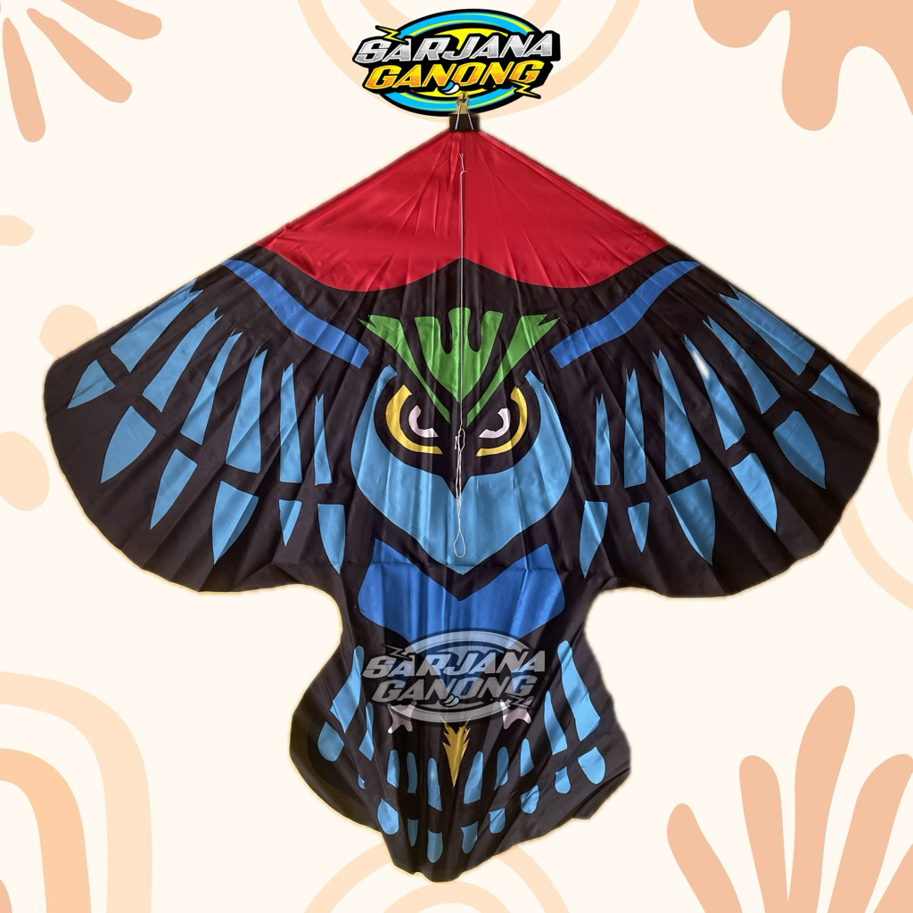 [TERBAIK] Layangan Kain Besar Motif Celepuk / Burung Hantu. Gampang Dilipat dan Dirakit Kembali