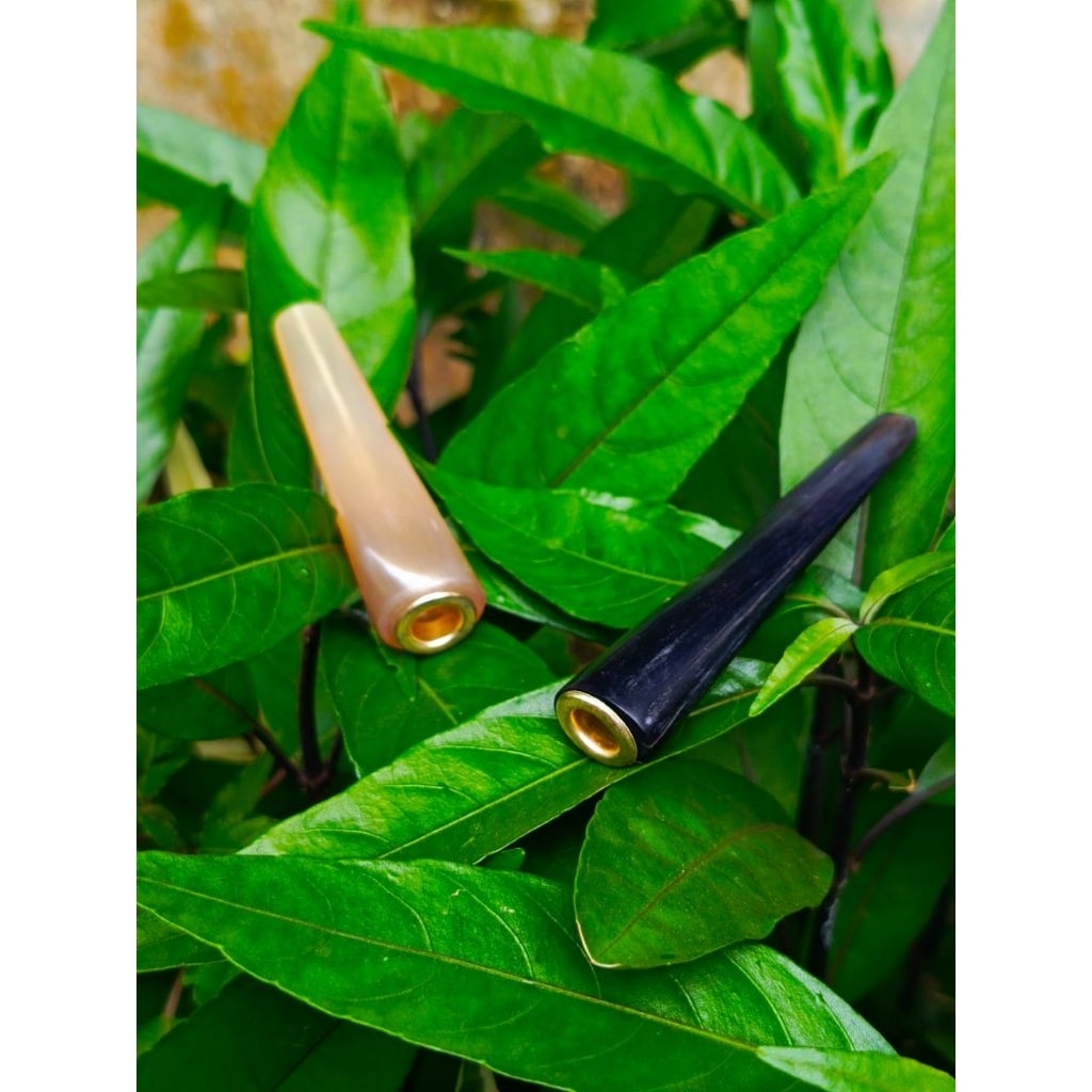 2 pcs once pipa tanduk kerbau asli warna hitam dan putih hisapan pipih size 7-8cm