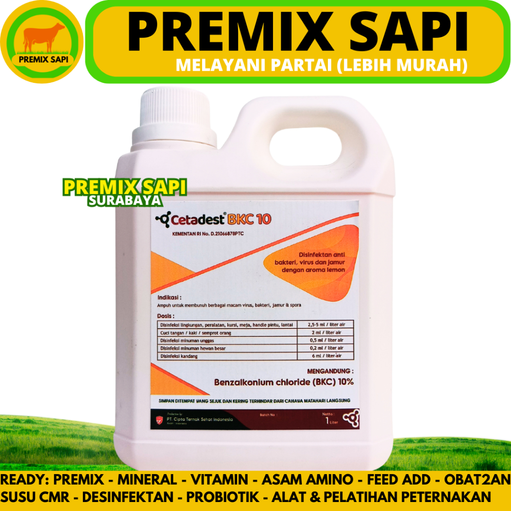 CETADEST BKC 1 LITER - Desinfektan Kandang Ayam Sapi Kambing BKC 10% Aroma Jeruk - Like Destan
