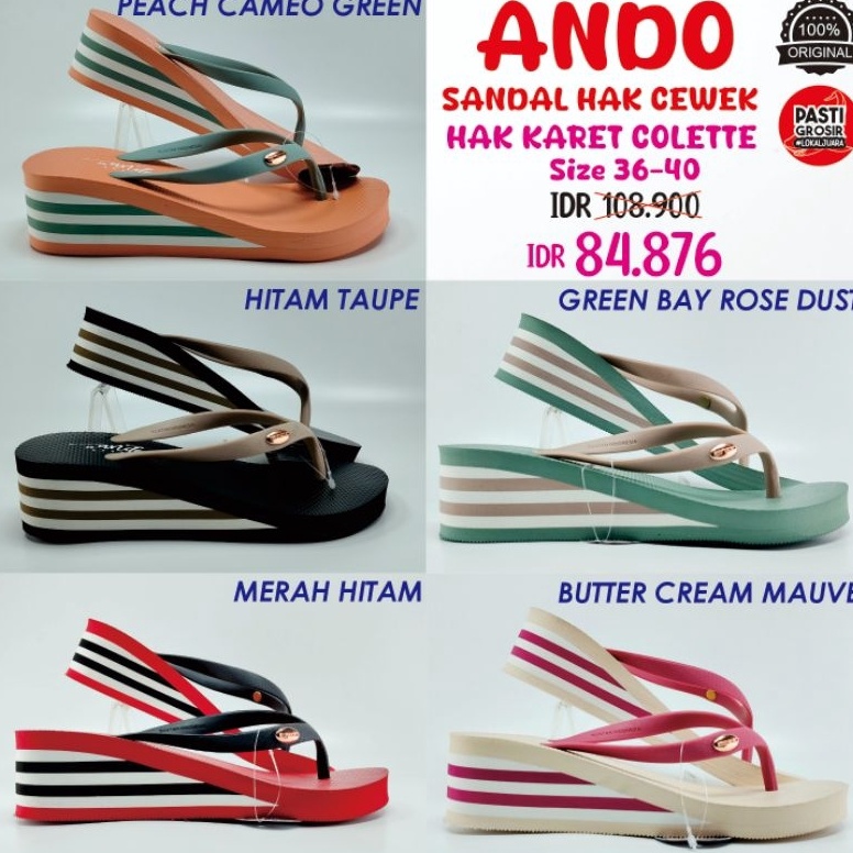 KODE K48X Ando Sandal Jepit Colette Nice Queen Dara Hak Karet Ukuran 364 Sandal Ando Hak Sandal Ando