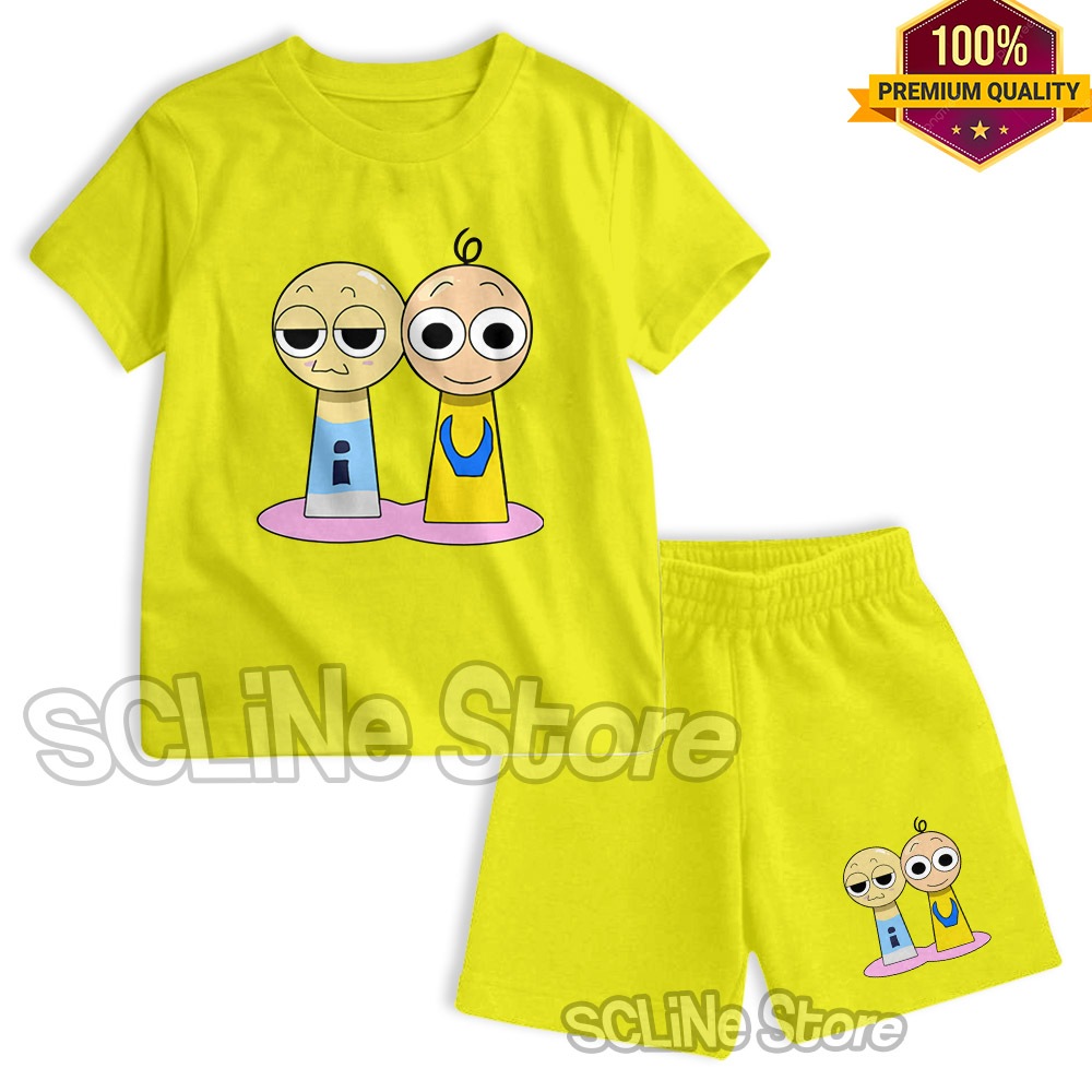 Baju Setelan Main Anak Laki Laki Kaos Sprunki X UPIN IPIN