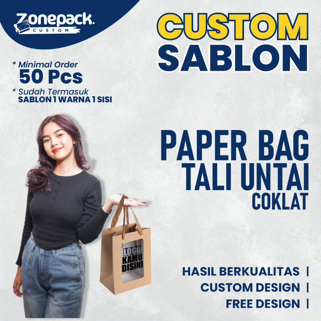 

Sablon PaperBag Tali Untai Coklat | Sablon 1 Warna 1 Sisi Custom FREE DESIGN | Hampers