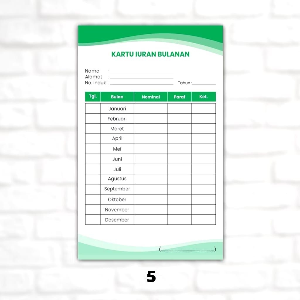 

Kartu Iuran Pembayaran bulanan / Iuran Sampah / kas kelas / Bimbel / Les / Iuran Warga HR_DESIGN