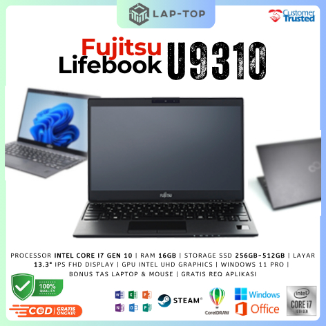 Laptop FUJITSU U9310 Intel Core i7 Gen 10, RAM 16GB, SSD 512GB, 13,3 Inch, Slim, Second Original Ber