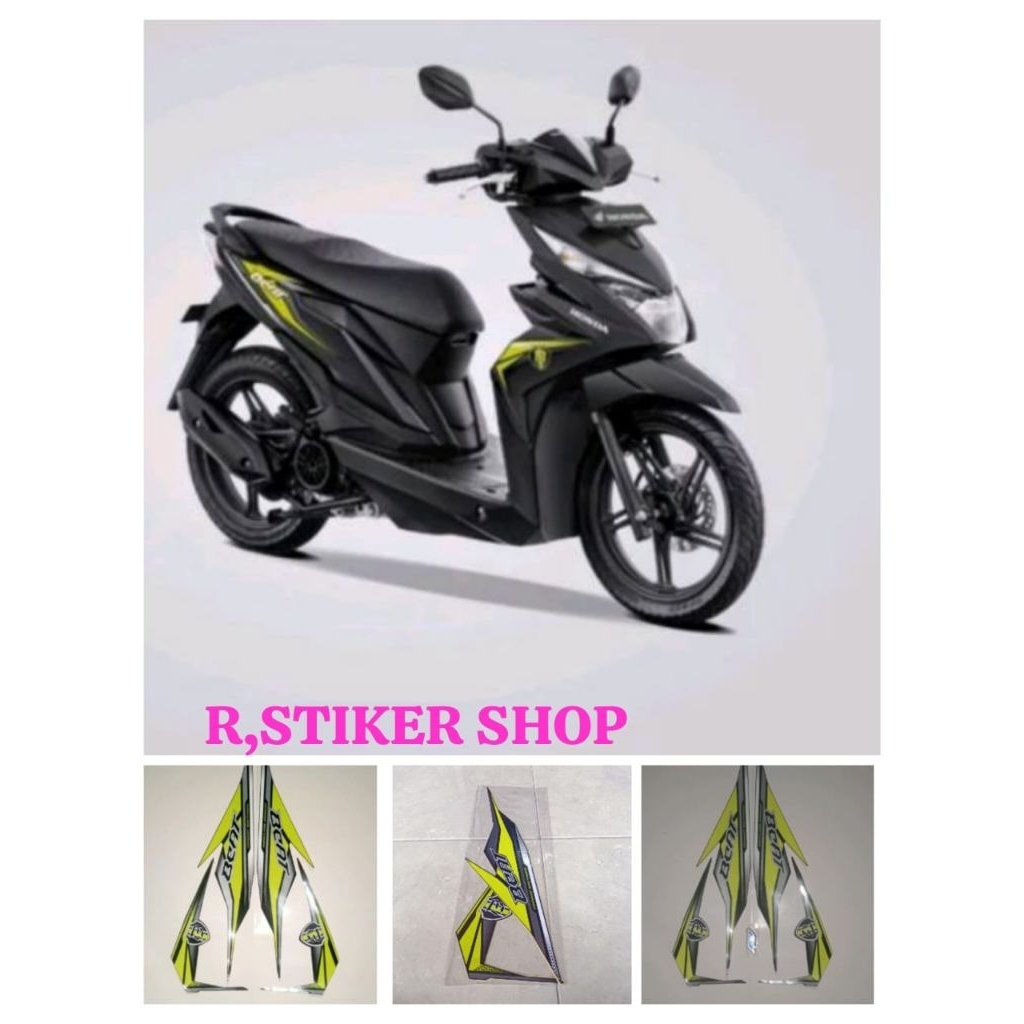 STIKER STRIPING LIS LES FOLET BODY MOTOR HONDA BEAT  2019,hijau original