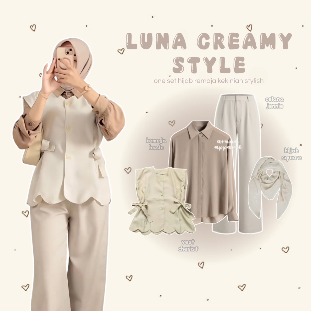Aruna - 4in1 Outfit Hijab Wanita Terbaru | Setelan Hijab Wanita | Outfit Hangout Kekinian Set AA416