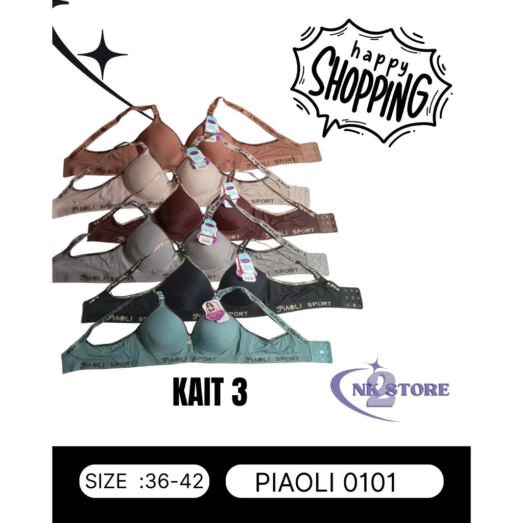 BH Piaoli Karet Sport | BRA Wanita Kait 3 | Tanpa Kawat | Sport Bra | Busa Penyangga | Best Seller