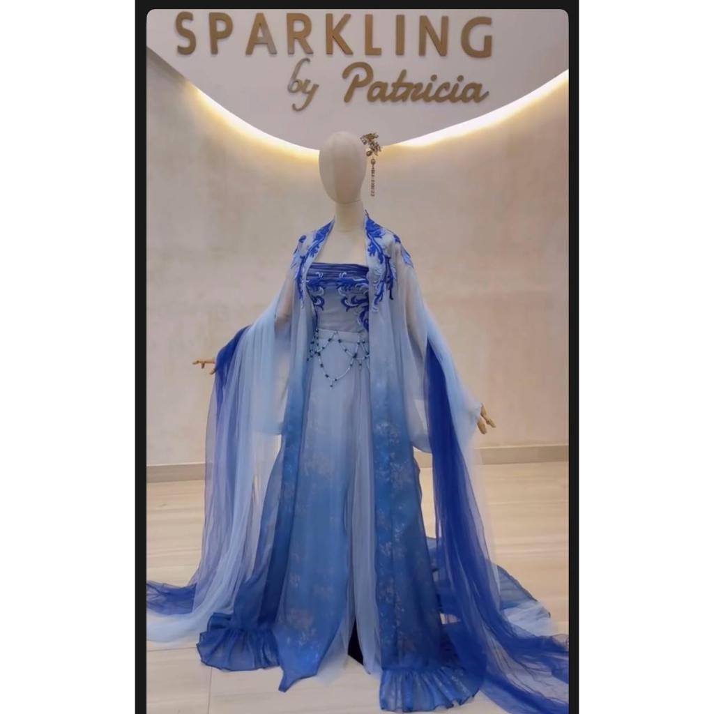 Gaun Hanfu/Gown Pesta warna biru putih/Birthday Party/Elegan Mewah Dress Wanita/Pressweet17/Preweddi