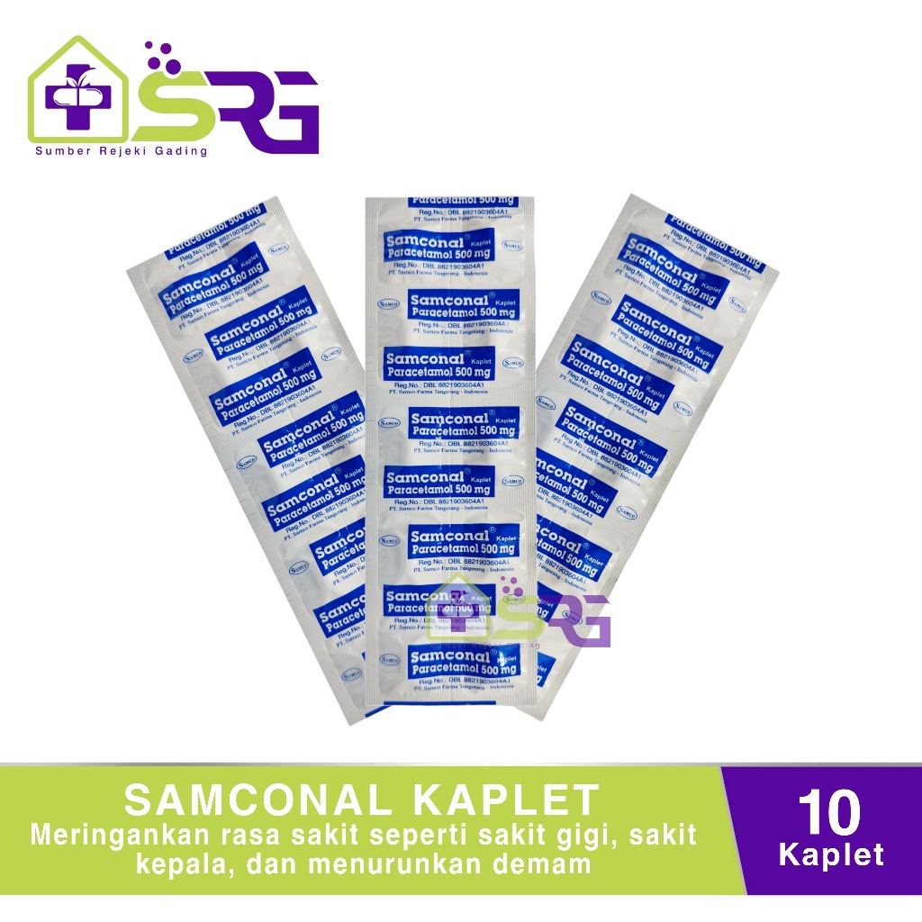 Samconal Strip 10 Tablet - Paracetamol 500 mg Obat Panas Demam & Pereda Nyeri Dewasa