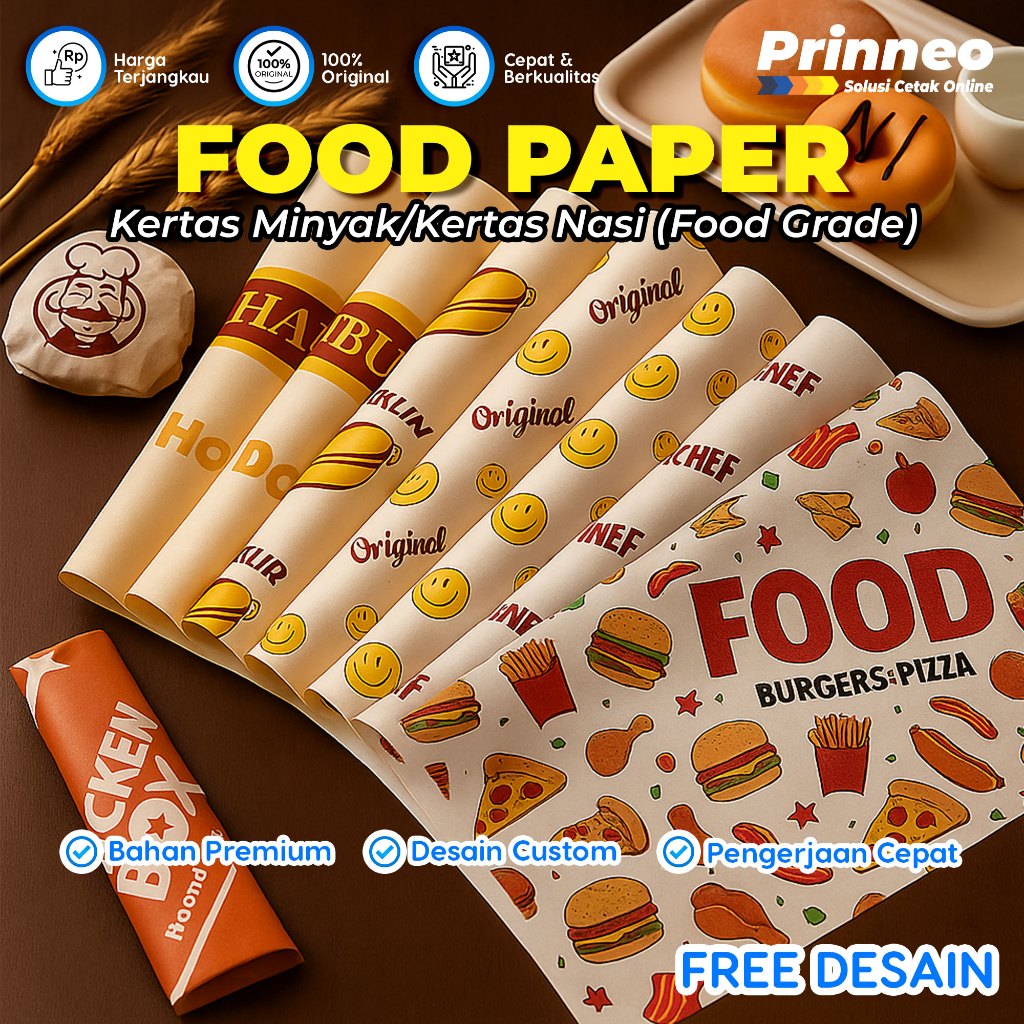 FOOD PAPER – KERTAS MINYAK / KERTAS NASI (FOOD GRADE), KERTAS PEMBUNGKUS MAKANAN CUSTOM
