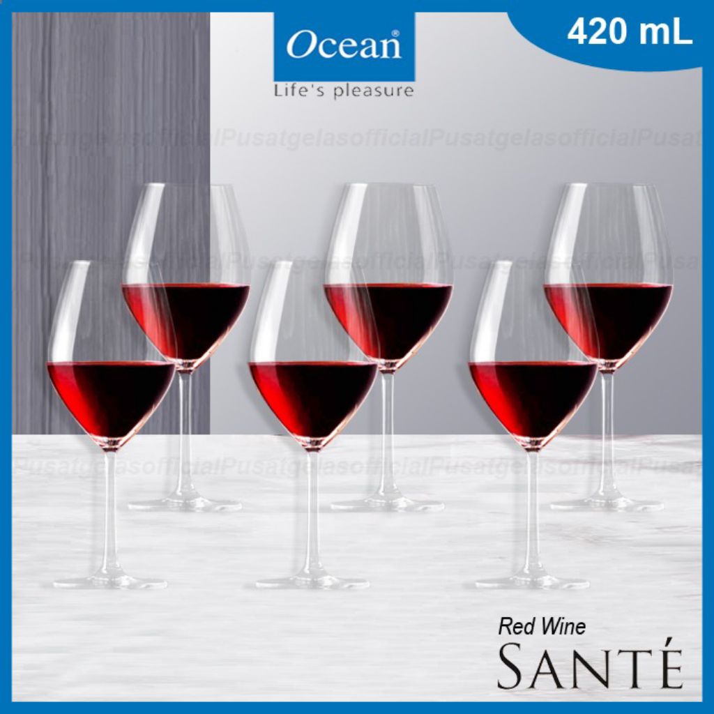1 SET 6 PCS OCEAN Red Wine Sante Glass/Wine Glass/Gelas Kaki Ocean/Gelas Red Wine/Gelas Kaki/Ocean G