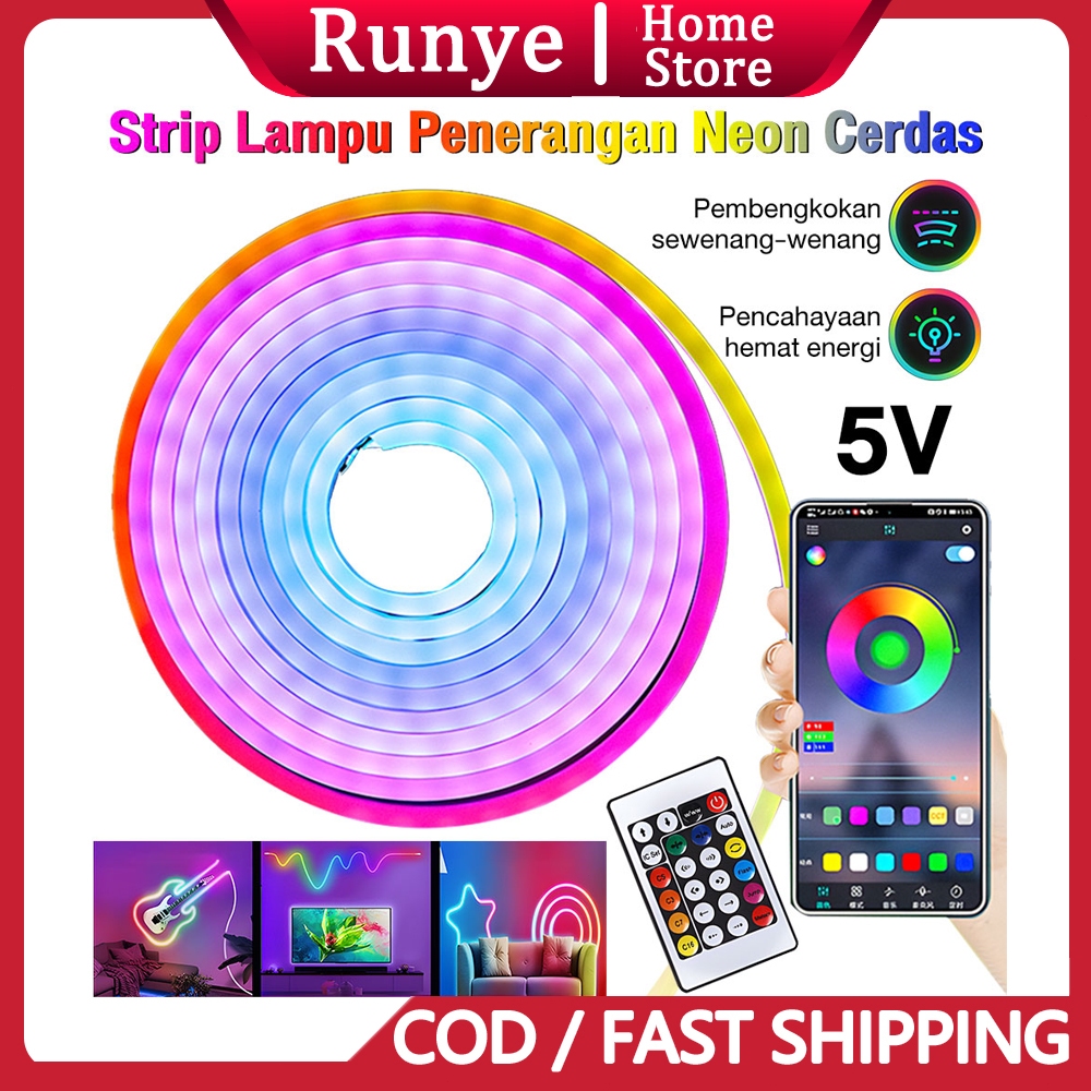 Lampu Neon Flex 5Meter LED Selang Fleksibel 5V Remote Warna Neon Box Outdoor IP67 Tahan Air