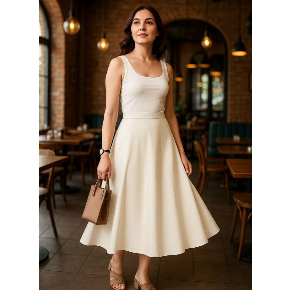 Rok Panjang Wanita A Line High Waist Polos Elegan Model Korea / Rok Midi Formal Casual Terbaru 2025