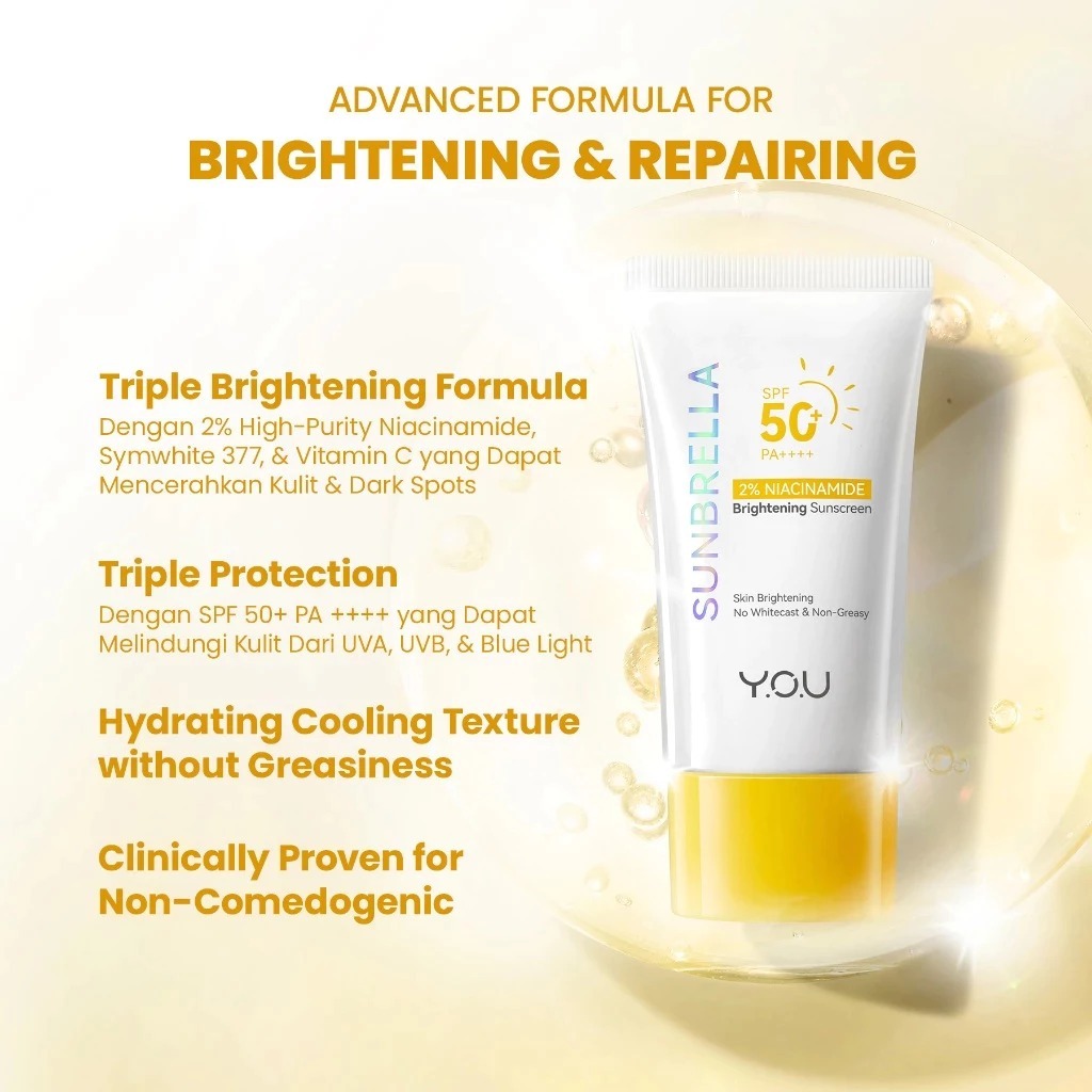 YOU Sunbrella 2% Niacinamide Brightening Sunscreen SPF 50 PA+++ | Mencerahkan Kulit Kusam BPOM