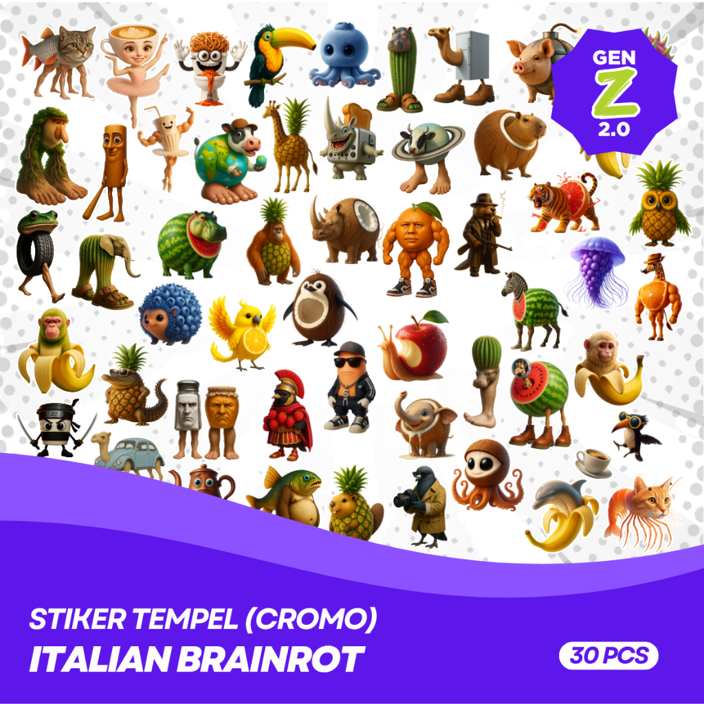 

Stiker Tempel Italian Brainrot Anomali Cromo hiasan kulkas Bombardillo Crocodillo Cappuccino Assasino Tung Tung Sahur