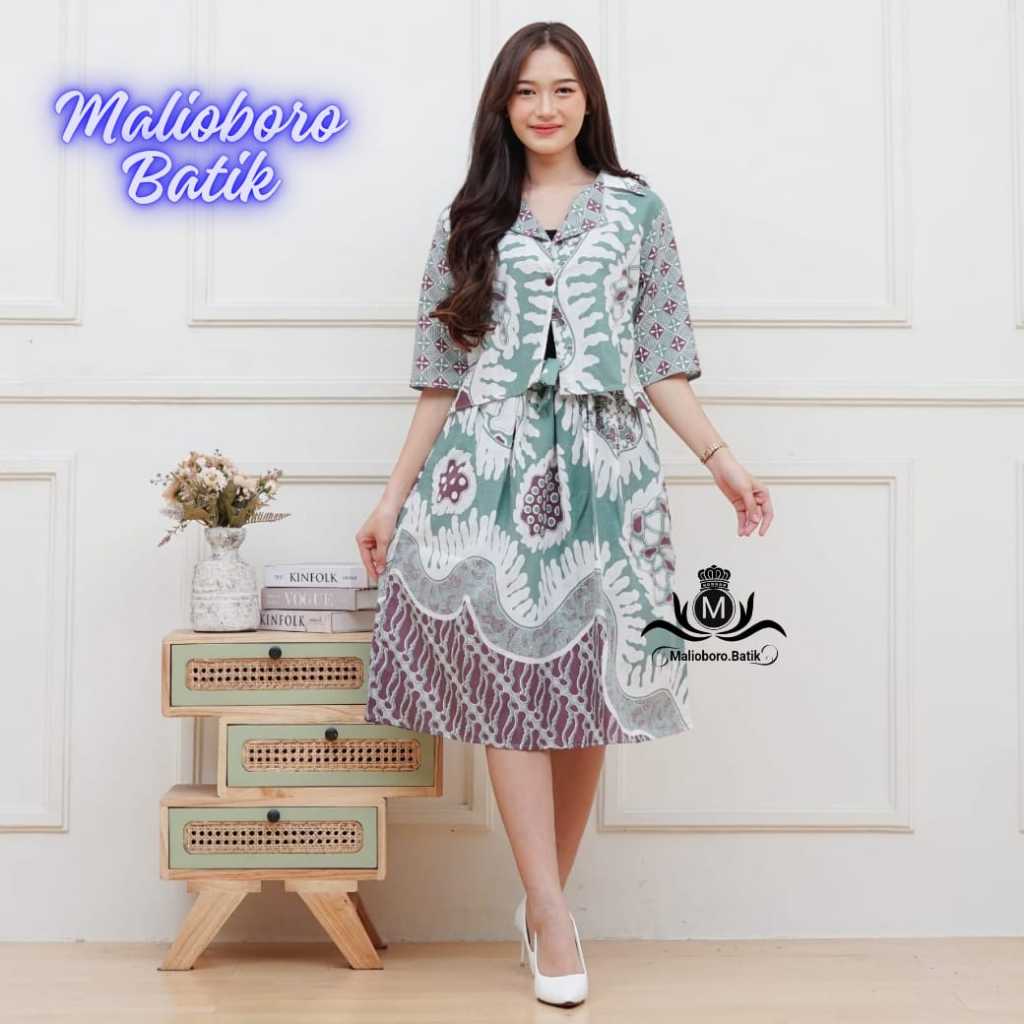Setelan Rok Batik Kantor Bahan Katun untuk Wanita - Baju Celana Atasan Dewasa Kulot Pendek