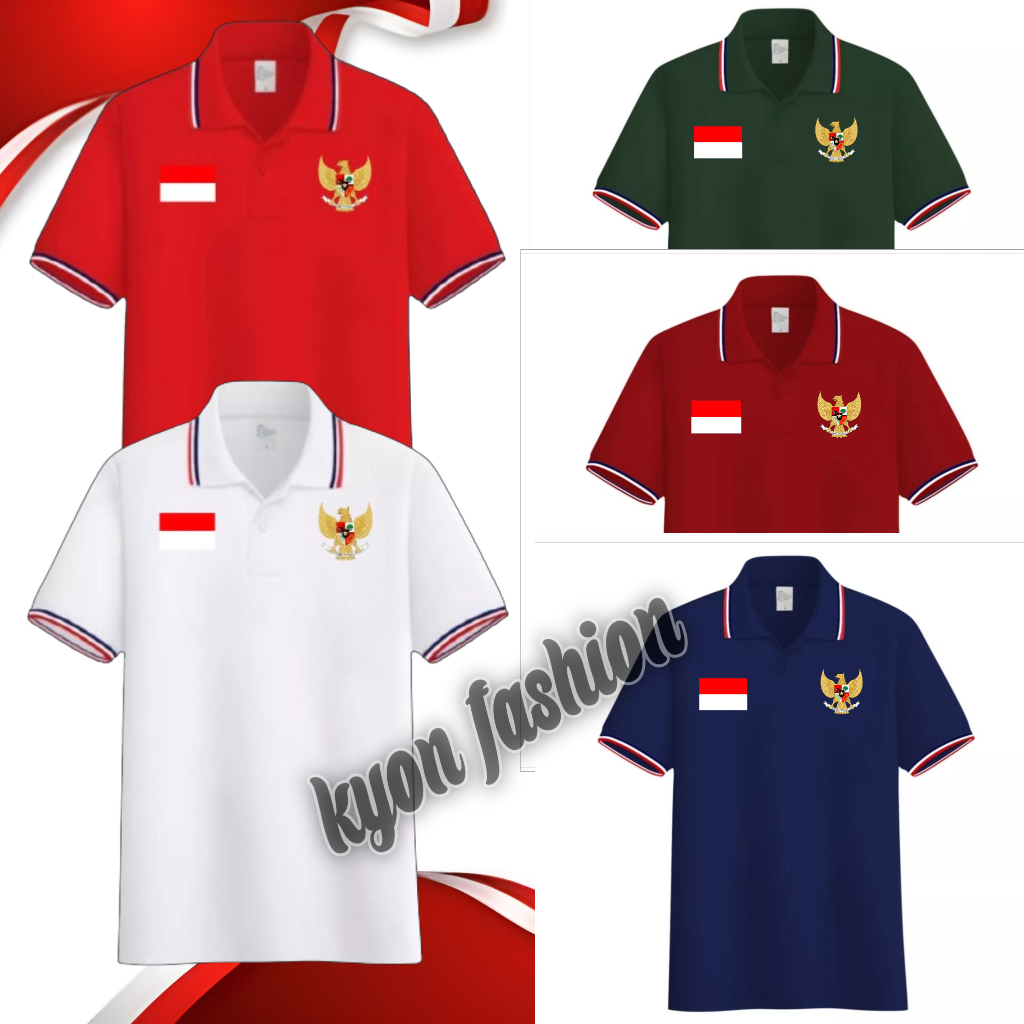 Baju Kaos Polo Kerah Garuda Bendera/Kaos Seragam/Kaos Merah/Kaos Putih/Baju Polo Garuda/Baju Polo