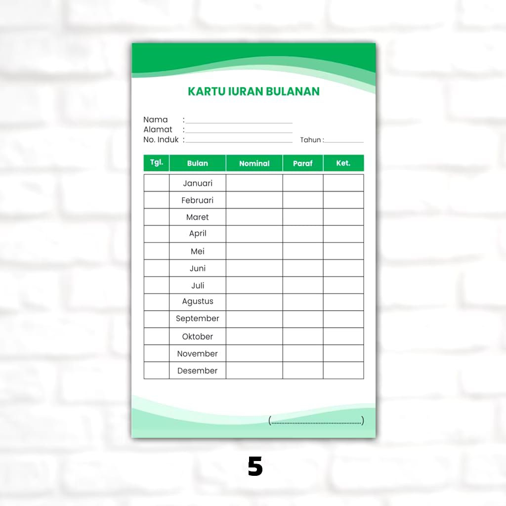 

[ Promo 50 Pcs ] Kartu Iuran Pembayaran bulanan / Iuran Sampah / kas kelas / Bimbel / Les / Iuran Warga / Iuran Keamanan Kartu Kita
