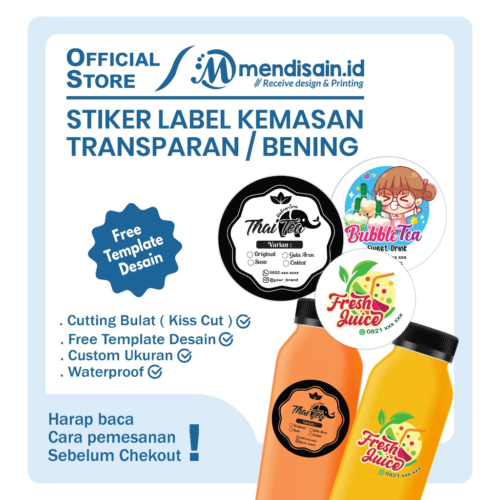 

Stiker Botol Minuman - Stiker Transparan anti air - Stiker Bulet Transparan - Label Botol/Cup Bening
