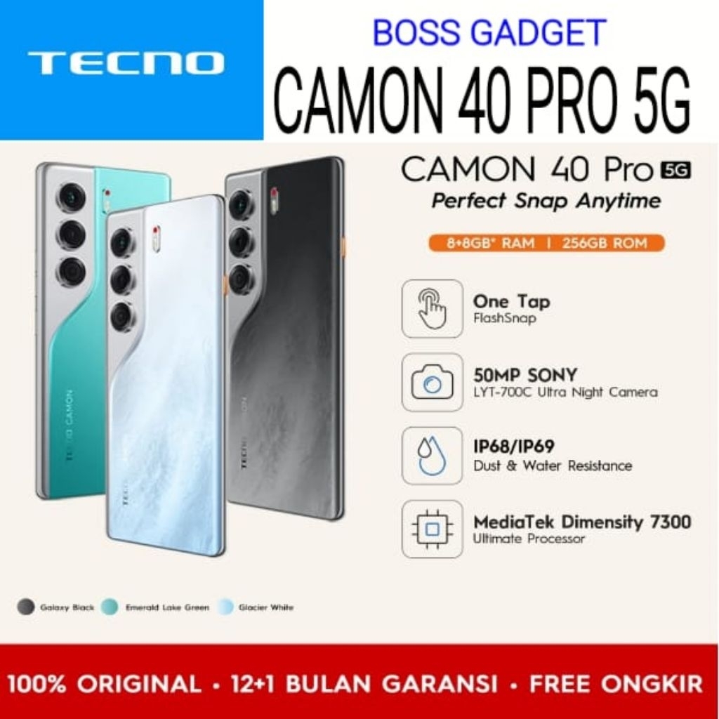 TECNO CAMON 40 PRO 5G RAM 8/256GB GARANSI RESMI