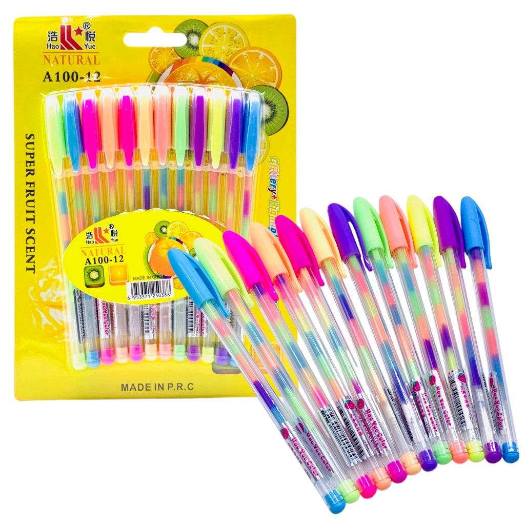 

(12 PCS) PULPEN GEL RAINBOW A-100-12 / GEL PEN WARNA WARNI