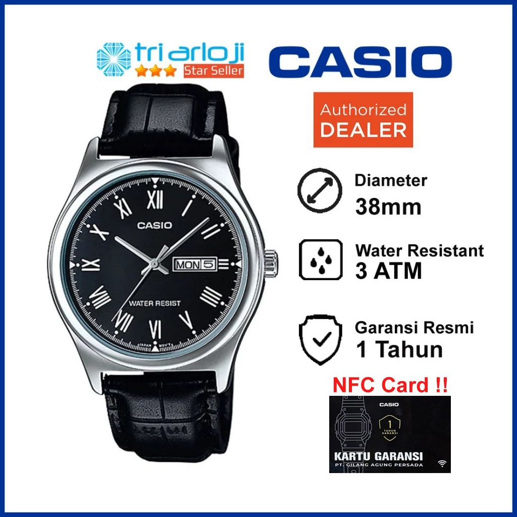 CASIO MTP-V006L-1BUDF Jam Tangan Pria Analog Hitam Kulit MTP-V006L-1B MTPV006L
