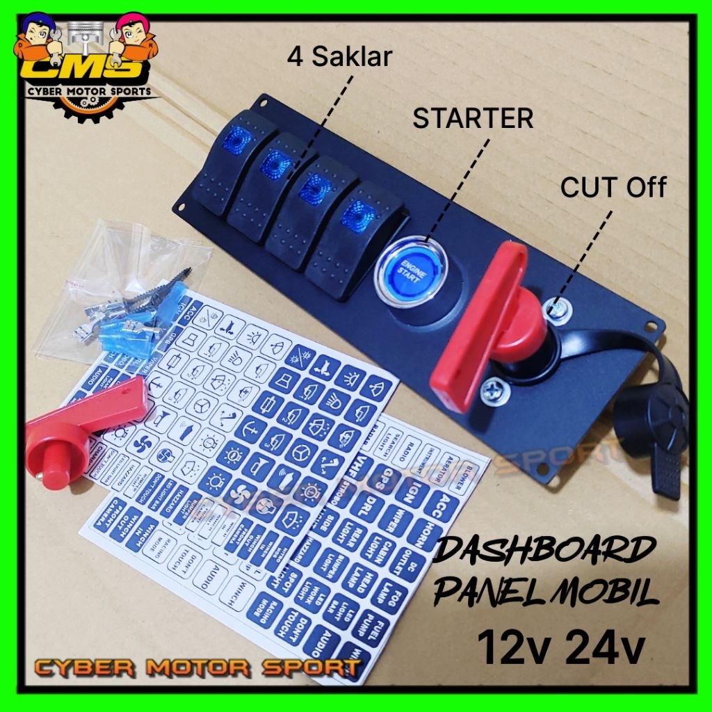Engine start mobil add on dashboard panel universal 12v 24v . saklar panel mobil 4 saklar tombol sta