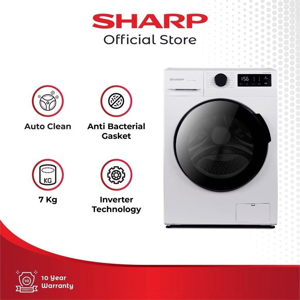SHARP ES-FL1270MWX Sharp Front Loading 7kg | Mesin Cuci Otomatis Bukaan Depan