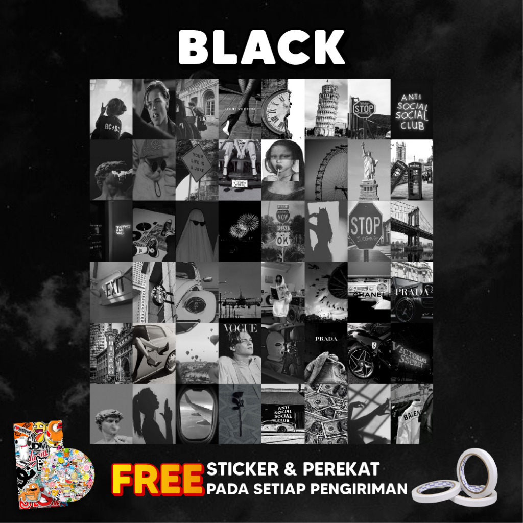 Poster Dinding Aesthetic Bundle Black Isi 48/24 Poster | Poster Kamar | Poster Dinding | Poster Aest