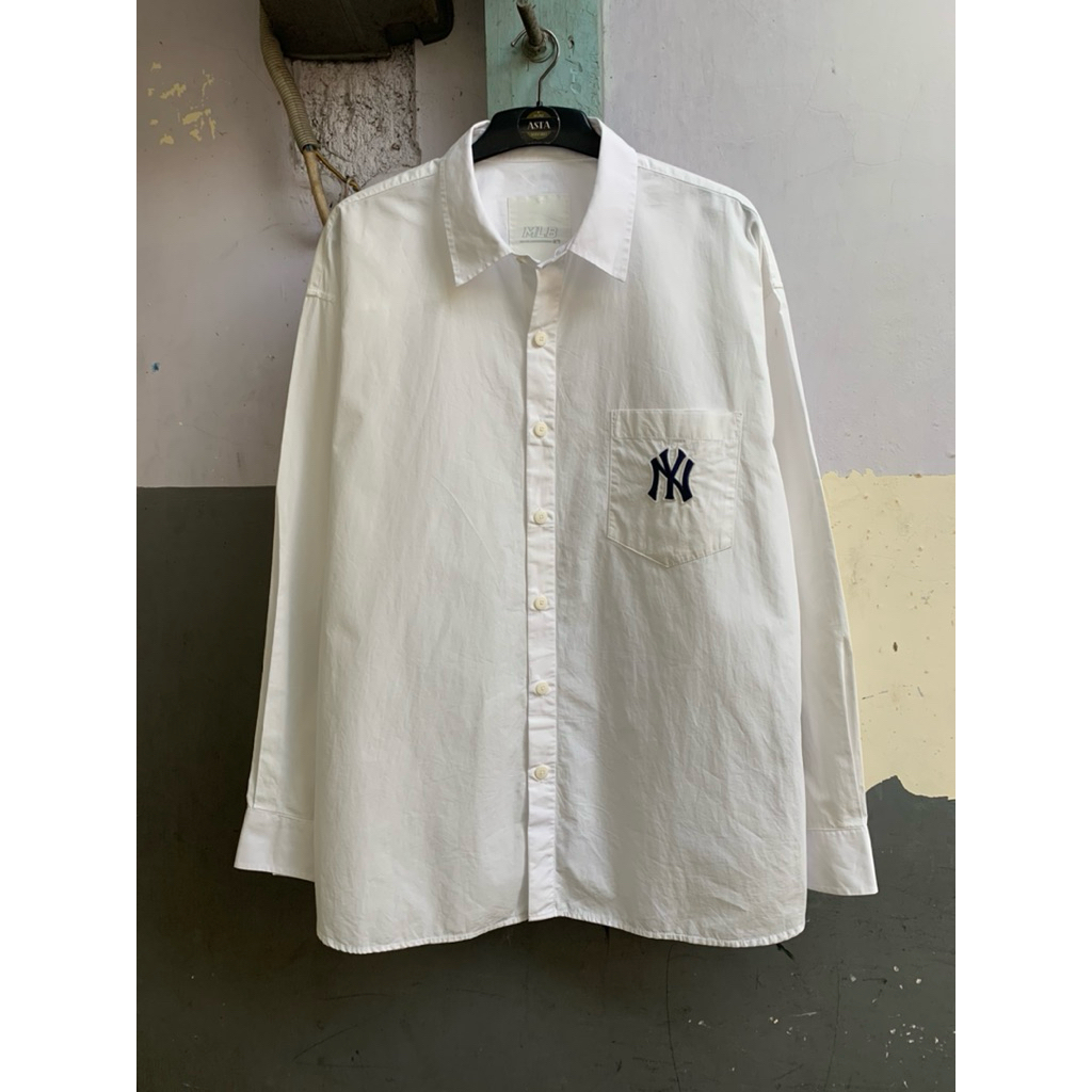 kemeja pria MLB polos lengan panjang preloved