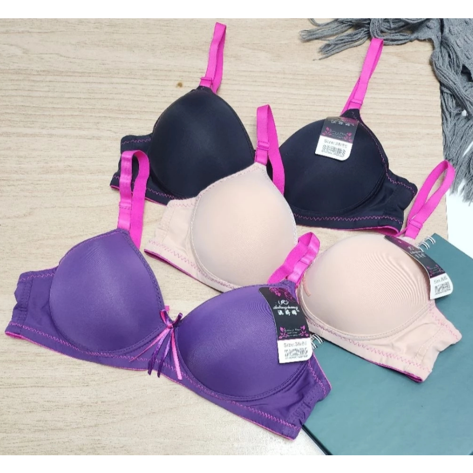 FANGXHITING - Bra Wanita Pakaian dalam Wanita Rainbow Bra Tanpa Kawat BH Busa Tipis Kait 2 Size 34-3