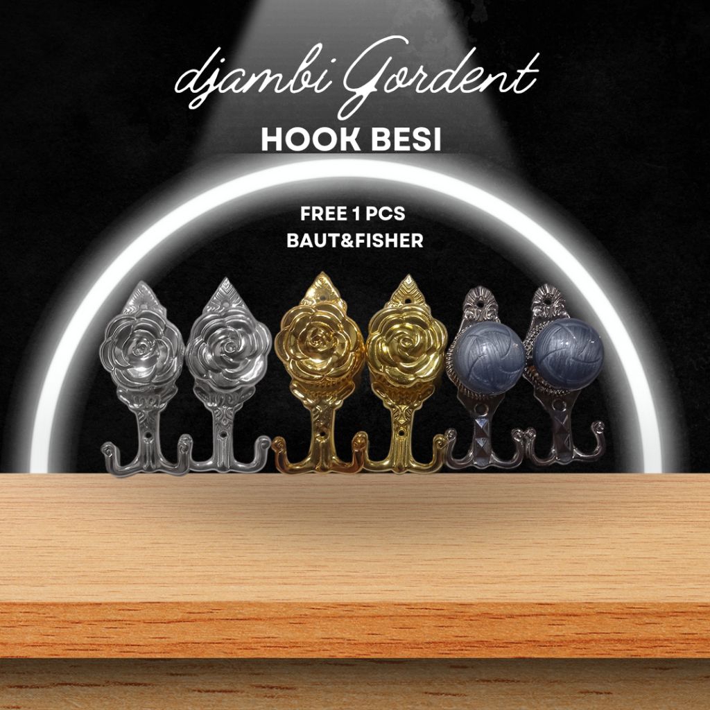 Hook Gorden Besi Panjang 15cm – Model Mawar & Bola Vintage | Cantolan Gorden Besi Elegan Anti Karat 