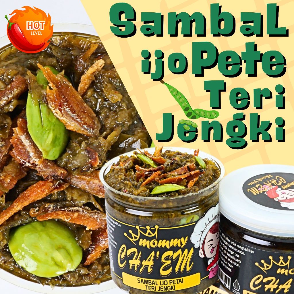 

Sambel Ijo Pete Teri Jengki Sambal Hijau Petai Ikan Teri Pedas Halal Praktis / 130 gr 200 Gram / Sambal Mommy Cha'em