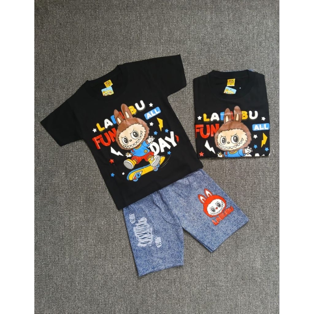 COD setelan anak labubu kombinasi/set labubu kombinasi jeans