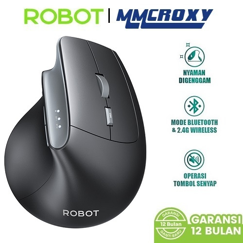Robot Guru Master 2 Mouse Vertikal Multi Device Bluetooth+2.4G Mouse Rechargeable Silent Key