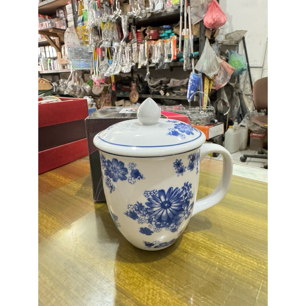 cangkir keramik / mug tutup keramik bunga TNT