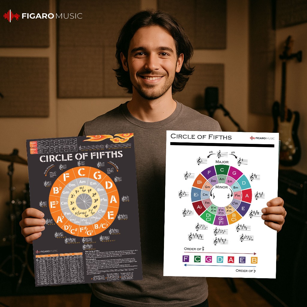 Poster The Circle of Fifths for Guitar and Piano - Full Color - Reference Guide for Beginner to Lear