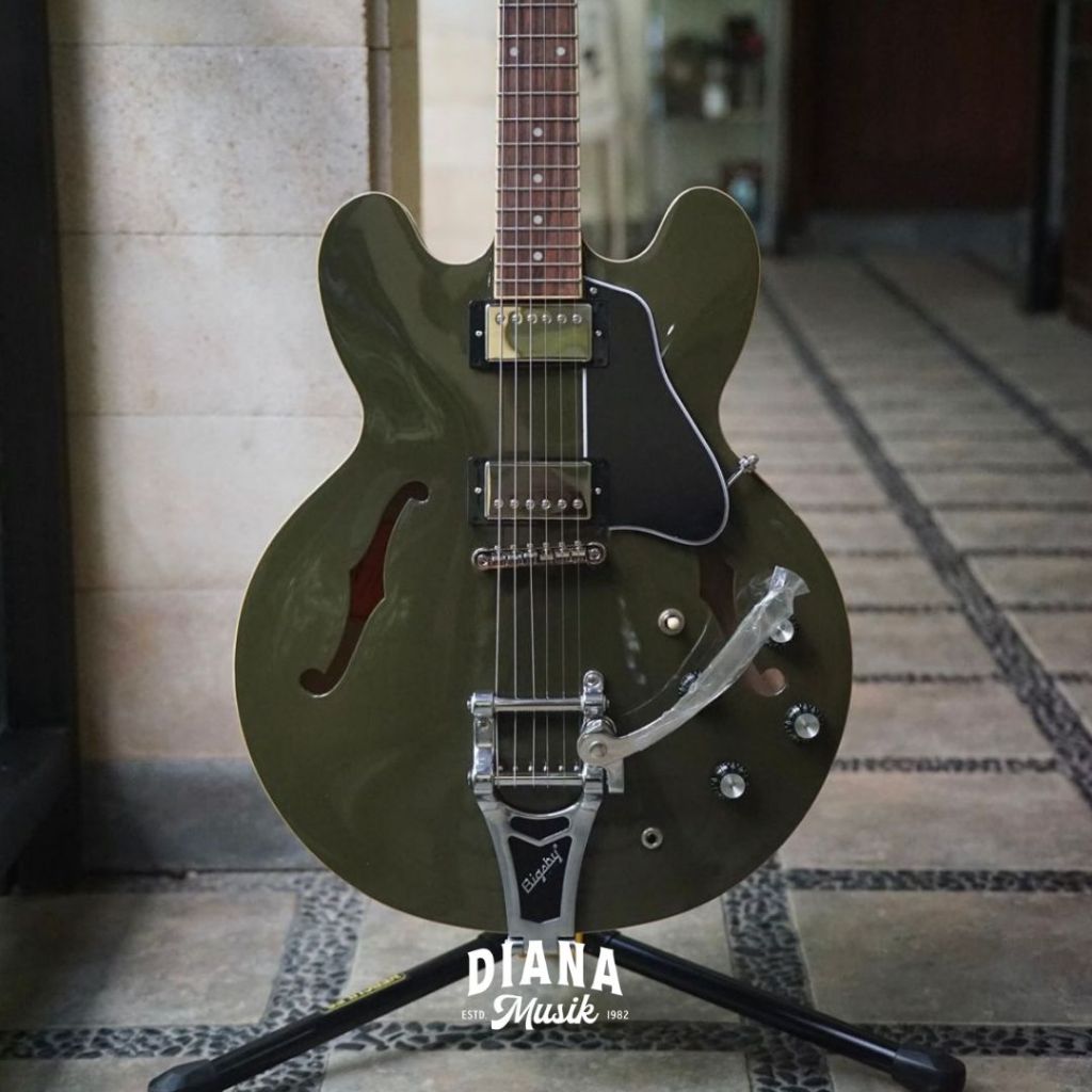 Gitar Elektrik Epiphone ES-335 / ES335 Semi Hollow Bigsby Olive Drab, with Premium Gigbag