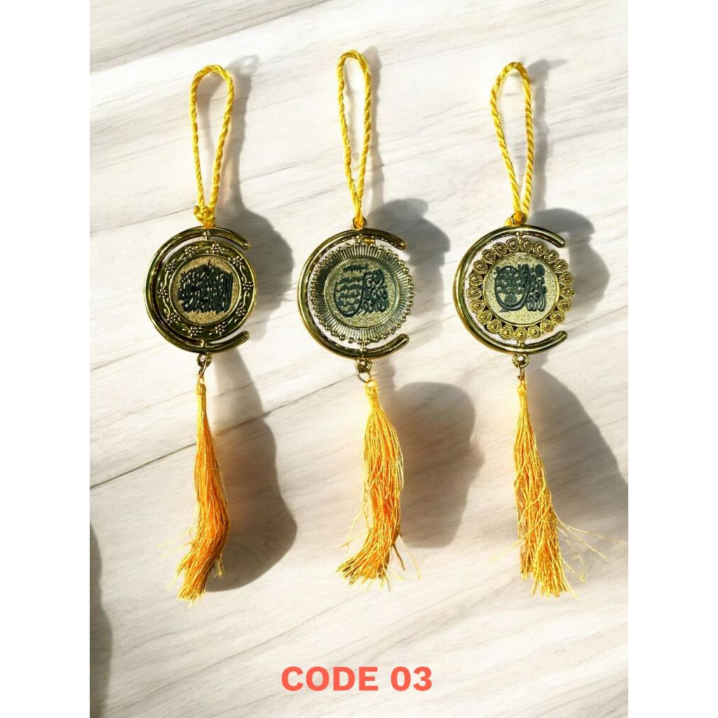 COD Gantungan Spion Tengah Kaligrafi Islami Warna Emas Gold Gantungan Lafadz Allah SWT Dan Muhammad 