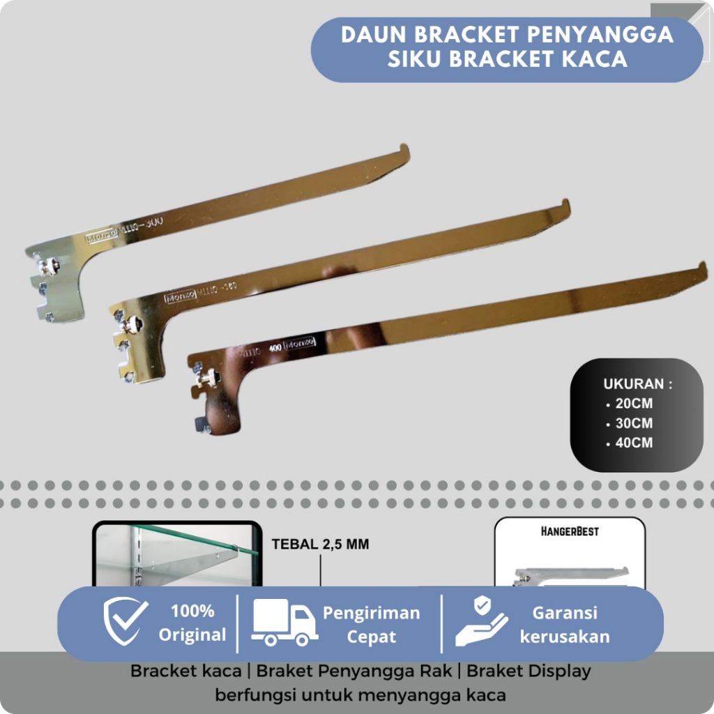 Bracket Kaca - Braket Daun Penyangga Rak Siku Penyangga Rak dinding