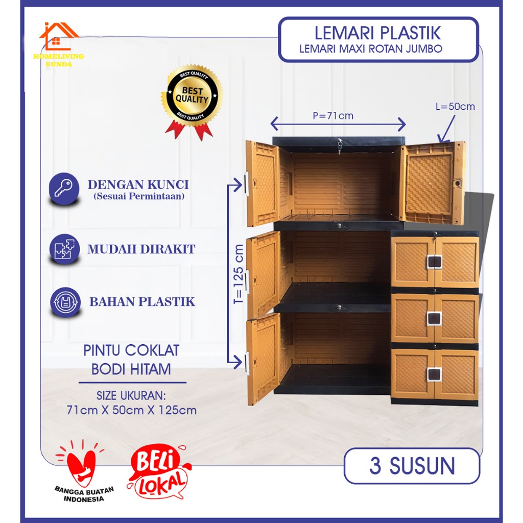 Lemari Plastik Jumbo 3 Tingkat / Lemari Pakaian Plastik 3 Susun / Lemari Plastik 3 Tingkat Plastik