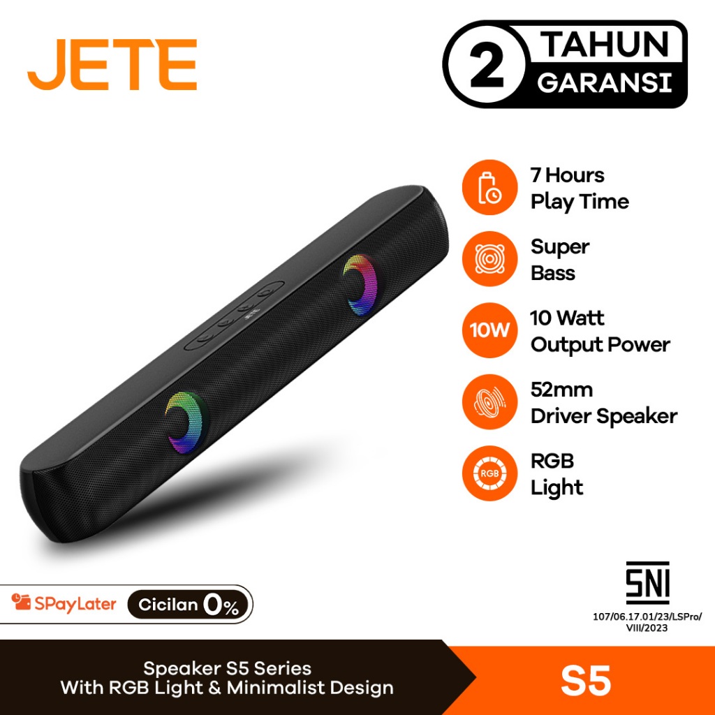 JETE Speaker Bluetooth S5 Stereo Wireless Super Bass Salon Aktif Sound Bar Subwoofer With RGB Light 