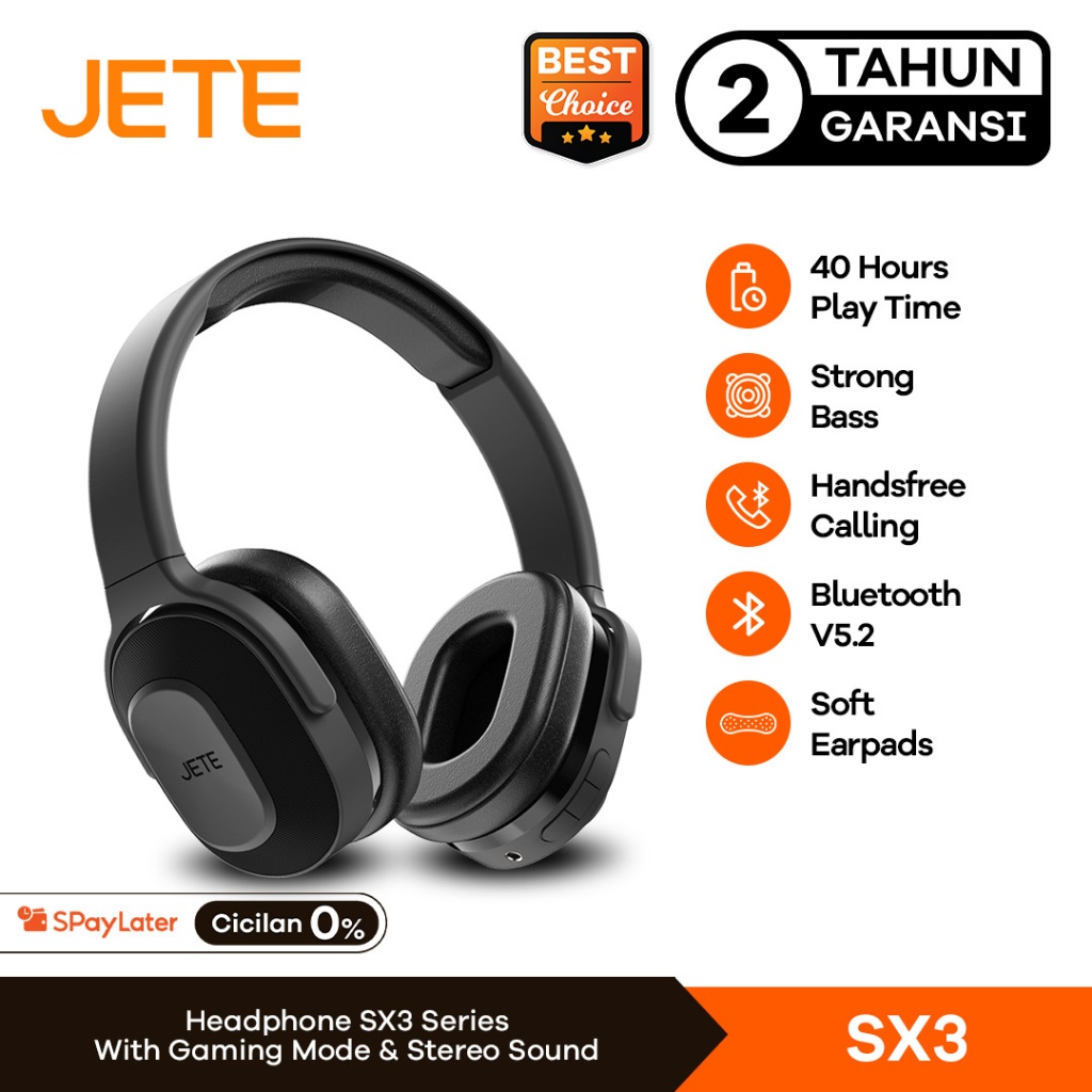 JETE Headset Bluetooth SX3 Super Bass Gaming Wireless Headphone