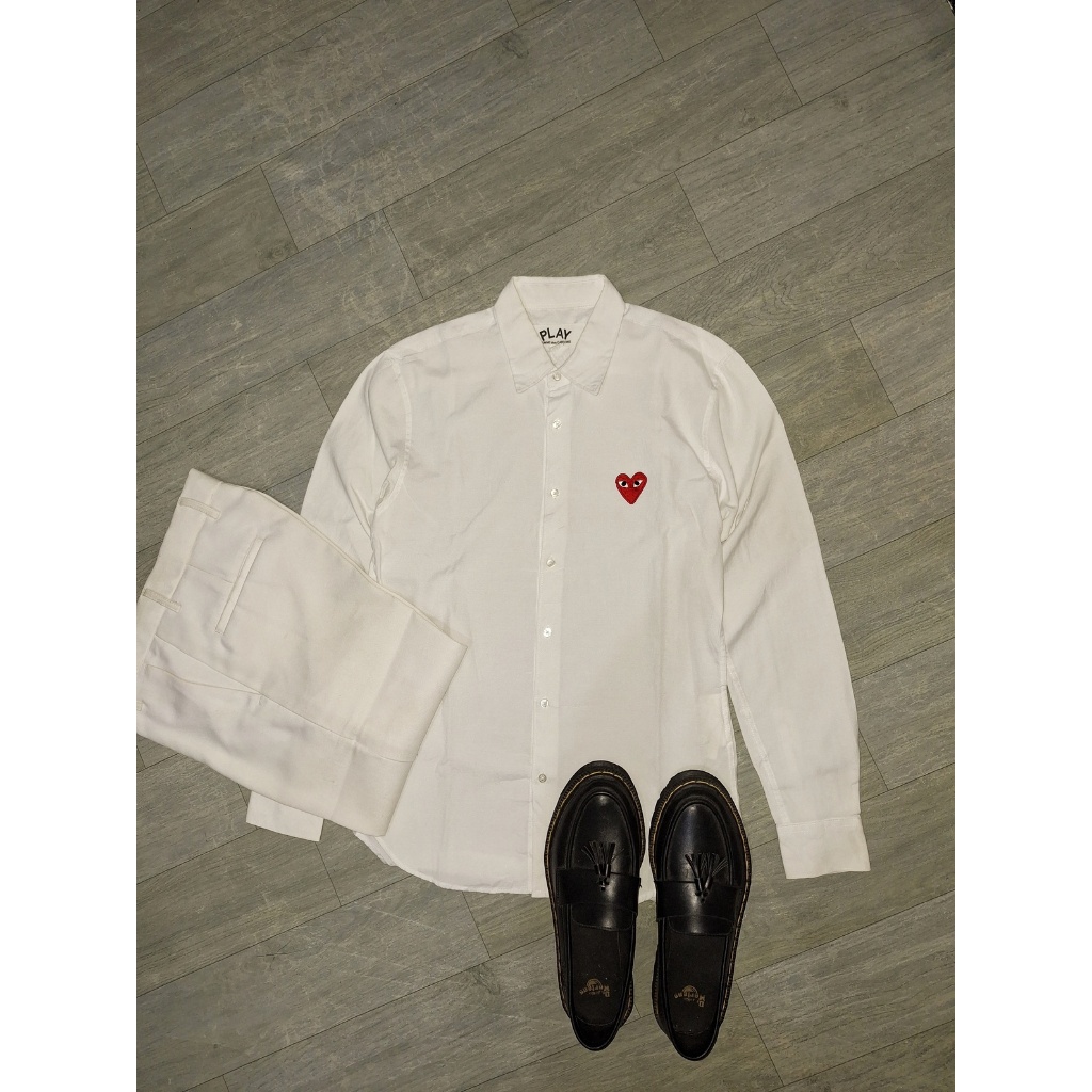 Kemeja Shirt Comme des Garcons CDG Play White Red Lope Pria Wanita Cotton Second Original
