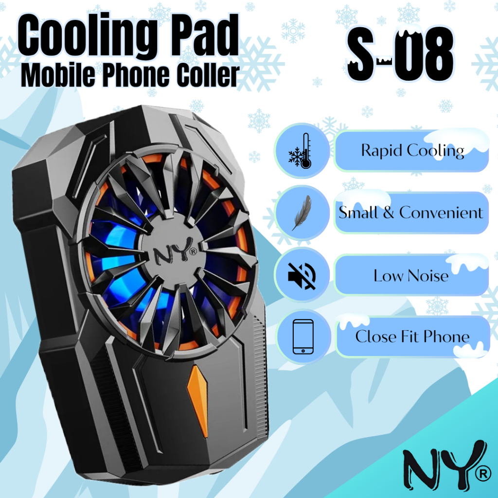 NY S-08 COOLING PAD / KIPAS PENDINGIN HP + BATERAI - TURBO FAN UNTUK PERFORMA GAMING MAKSIMAL