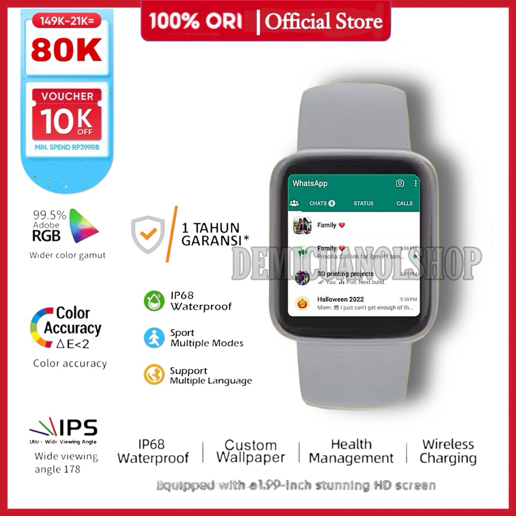 Jam Tangan pintar Android Hp Whatsapp SMS Tahan Air SmartWatch Pria Wanita Terbaru