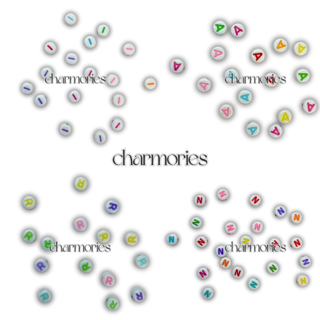 (PILIH HURUF) Manik Huruf Bulat Putih / Manik Huruf Gelang / Manik Bulat / Manik Kerajinan Tangan