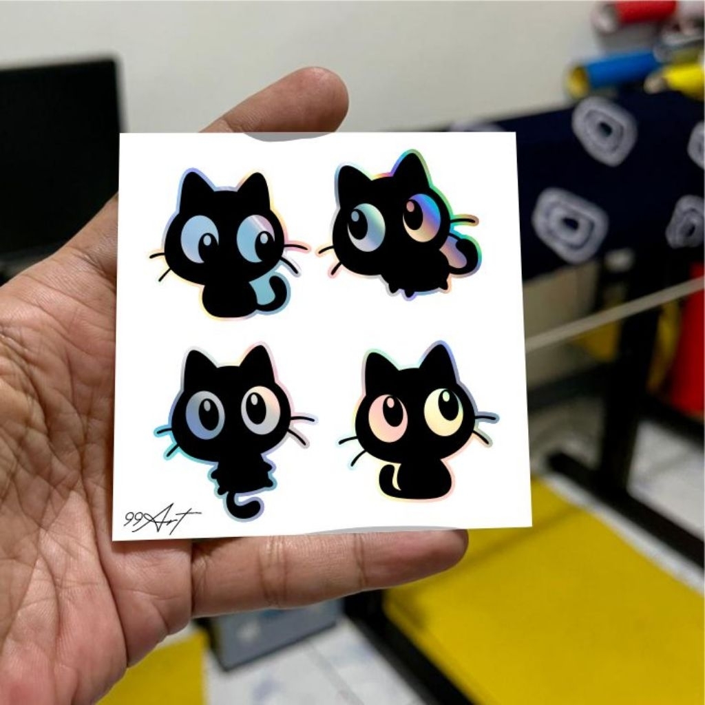 

sticker 4pcs stiker lucu, kucing, stiker reflektive nyala dan hologram