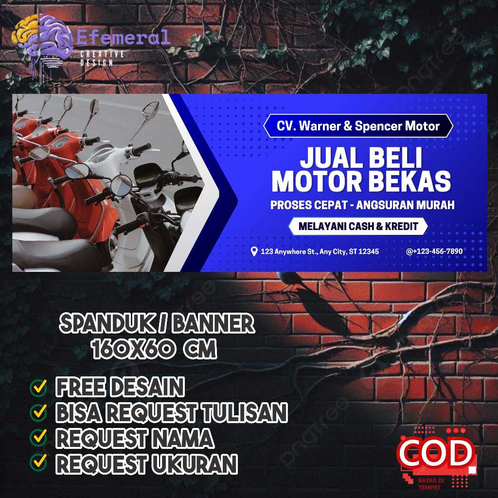 Spanduk/Banner jual beli motor bekas size 160X60 cm bisa request design
