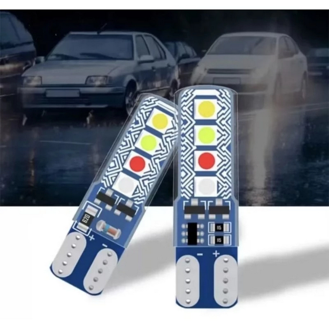 (1Pcs) Lampu LED RGB Soket T10 Gel Jelly 4 Warna Lampu Senja Lampu Rem Sein Motor Mobil 12V